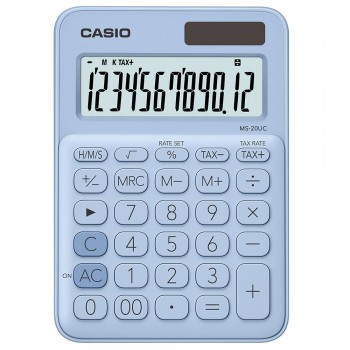 Casio Colourful Calculator - 12 Digits, Solar & Battery, Tax & Time Calculation, Light Blue (MS-20UC-LB)