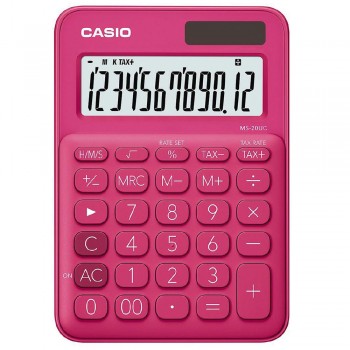 Casio Colourful Calculator - 12 Digits, Solar & Battery, Tax & Time Calculation, Red (MS-20UC-RD)