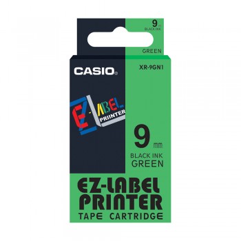 Casio Ez-Label Tape Cartridge - 9mm, Black on Green (XR-9GN1)