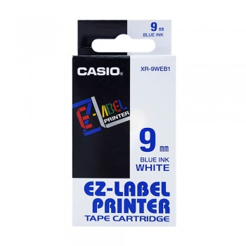 Casio Ez-Label Tape Cartridge - 9mm, Blue on White (XR-9WEB1)