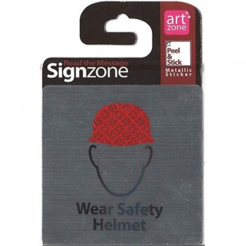 Signzone Peel & Stick Metallic Sticker - Wear Safety Helmet (Item No: R01-01WS HELMET)
