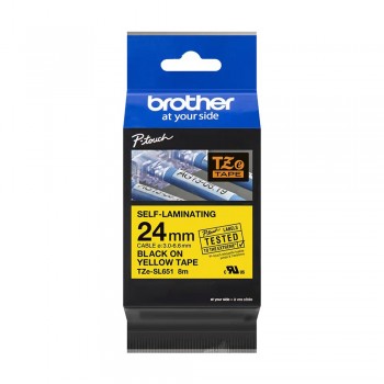 Brother TZe-SL651 Genuine Self Laminating Label, 24mm Black on Yellow